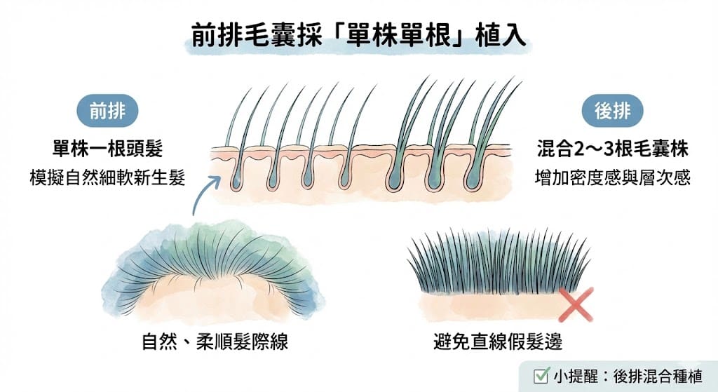 前排毛囊採單株單根植入