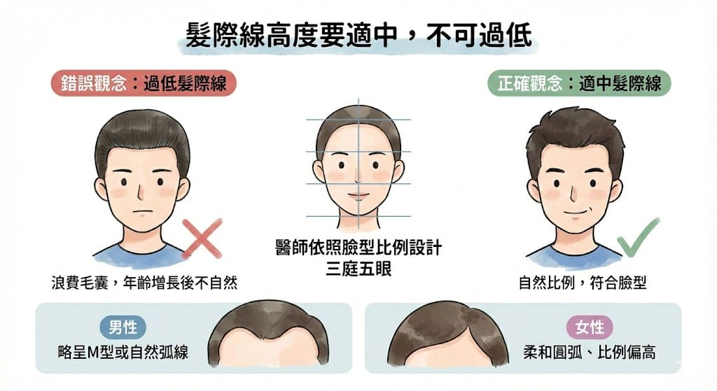 髮際線高度要適中不可過低