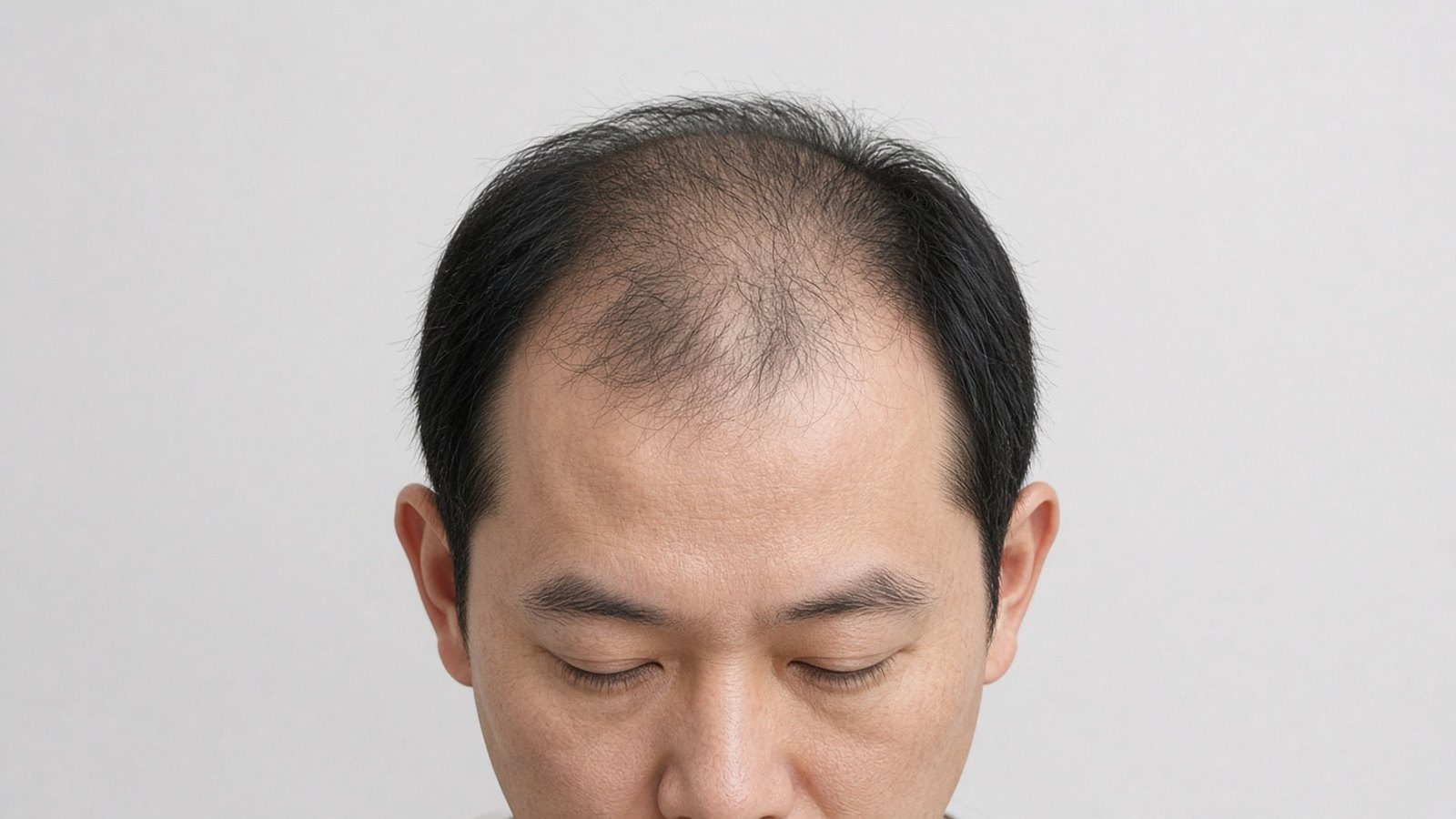 男性前額髮線後退、頭頂變稀的正面照