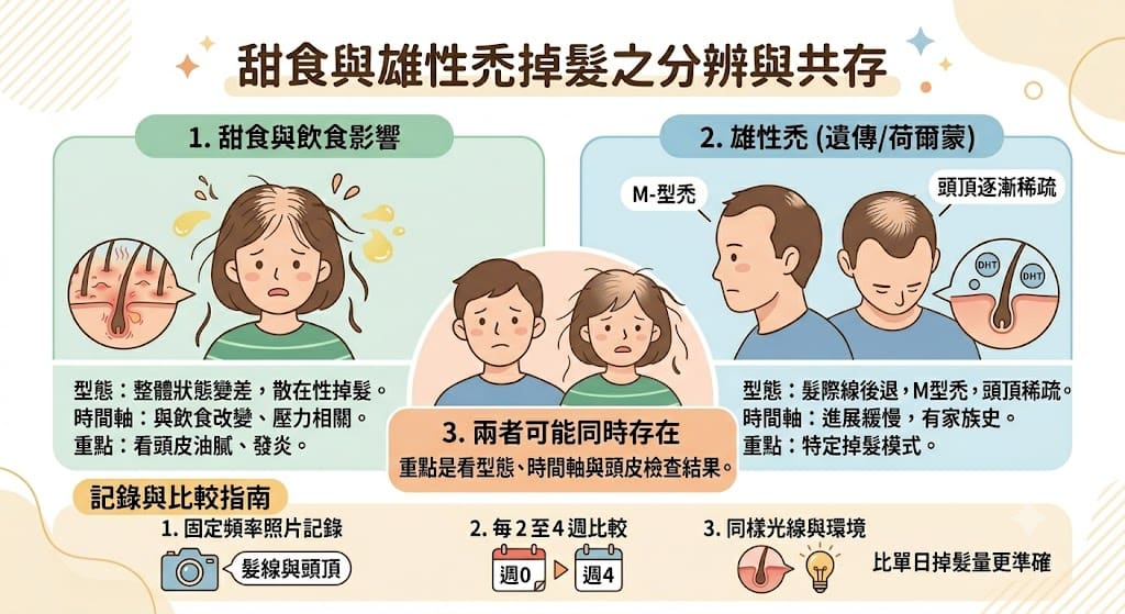 甜食造成掉髮和雄性禿怎麼分辨