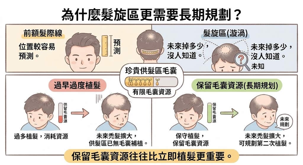 為什麼髮旋區比前額區更需要長期規劃