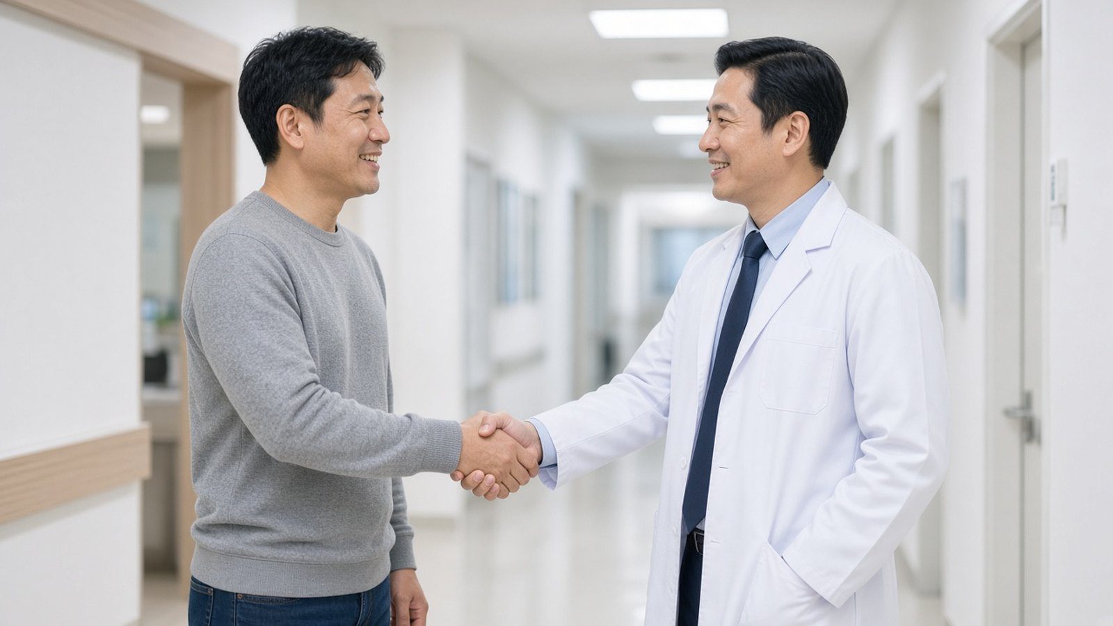 回診時醫師與患者握手