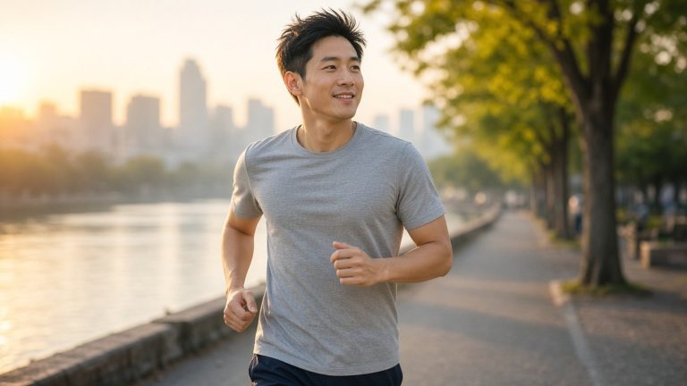 男性在河岸慢跑，植髮後回到日常生活